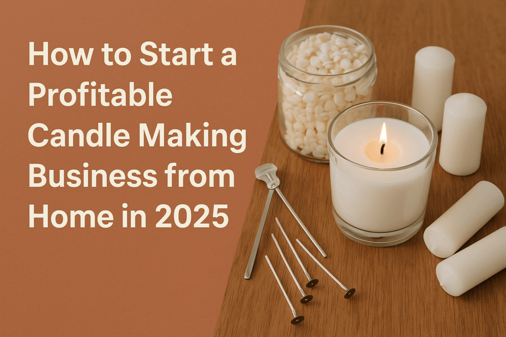 Woman making candles for a profitable home business in 2025.