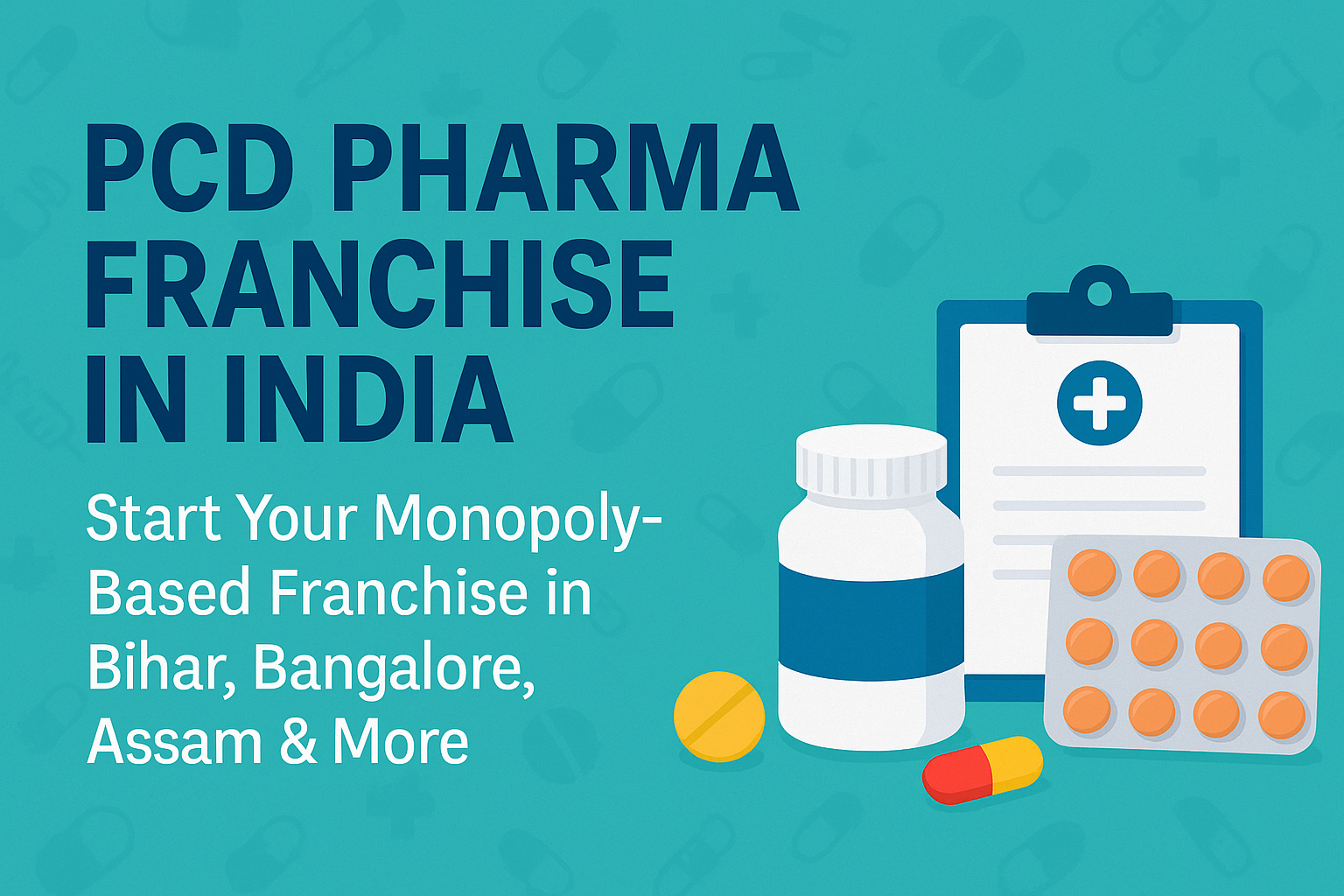 Professional PCD pharma franchise banner design with modern healthcare branding.